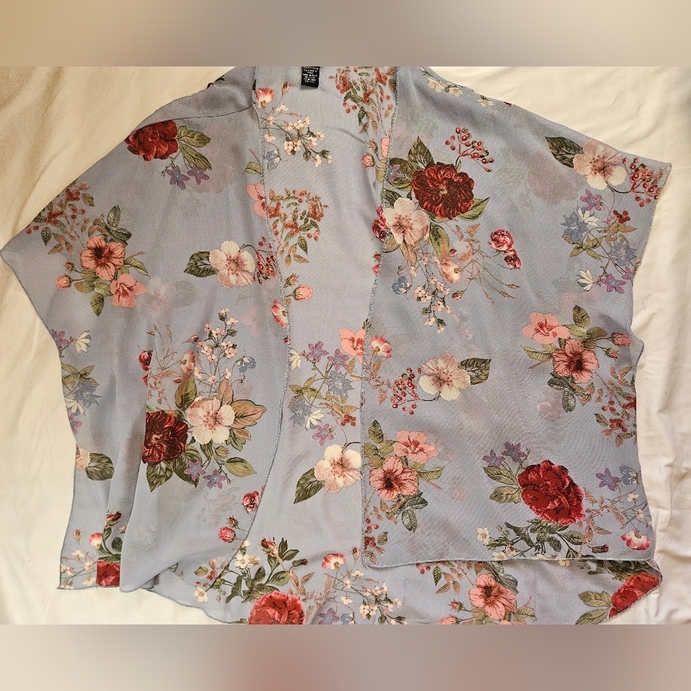 Rue21 Womens Light Blue Sheer Flora Kimono Style Open Cardigan Cover Up Size S/M